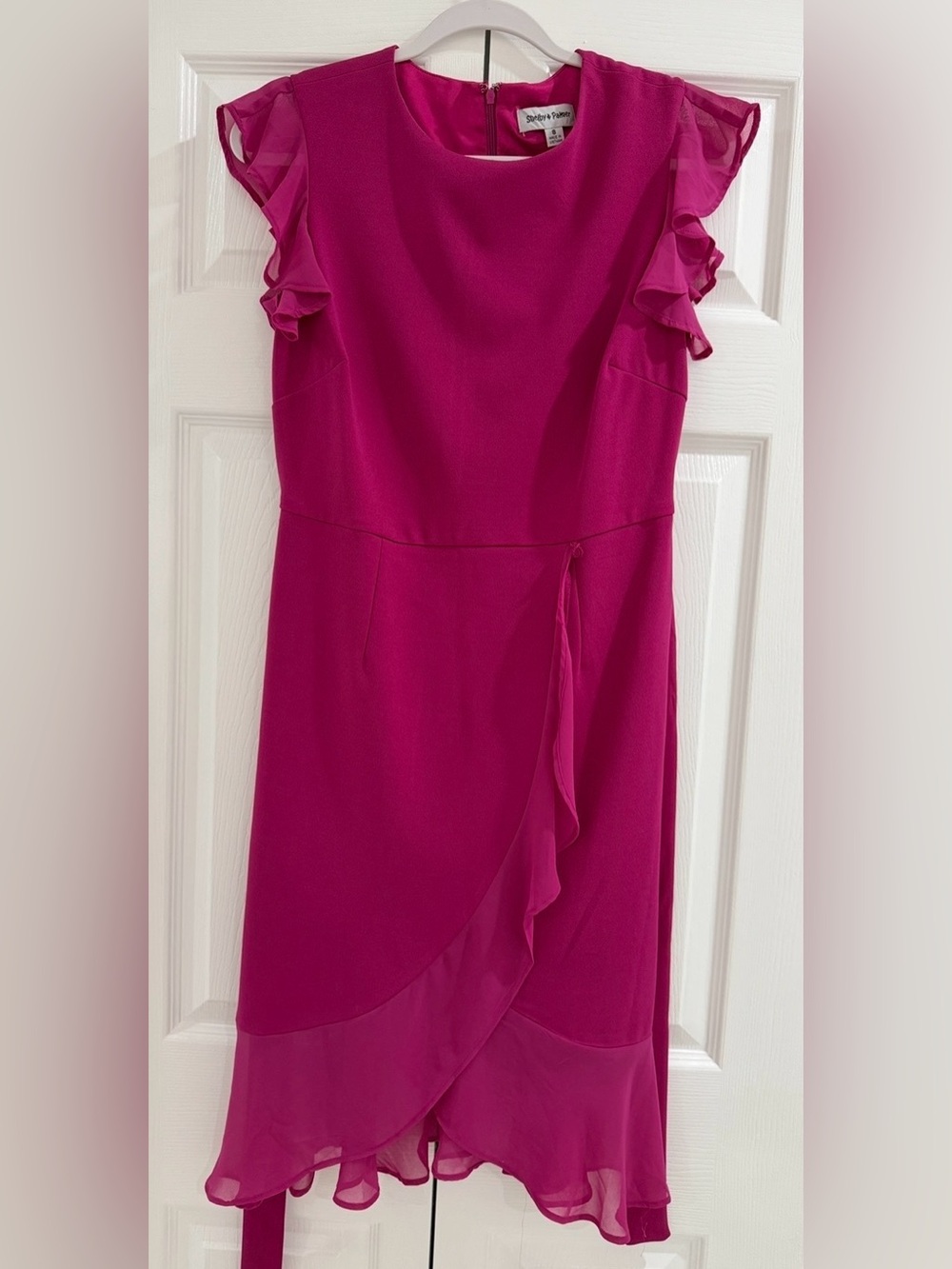Shelby & Palmer Fuchsia Ruffle Sleeve Midi Dress